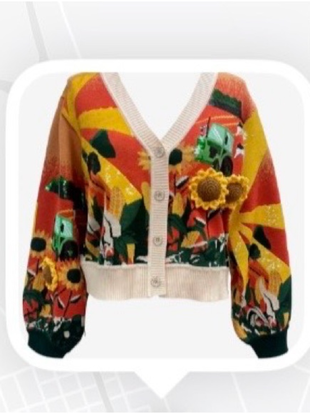 Queen of Sparkles farm sunflower cow crop tractor cardigan